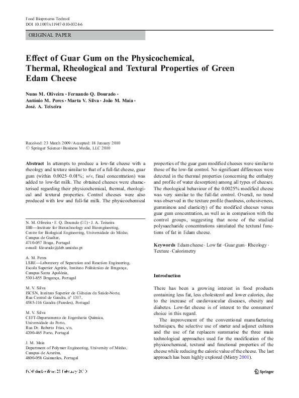 (PDF) Effect of Guar Gum on the Physicochemical, Thermal, Rheological and Textural Properties of