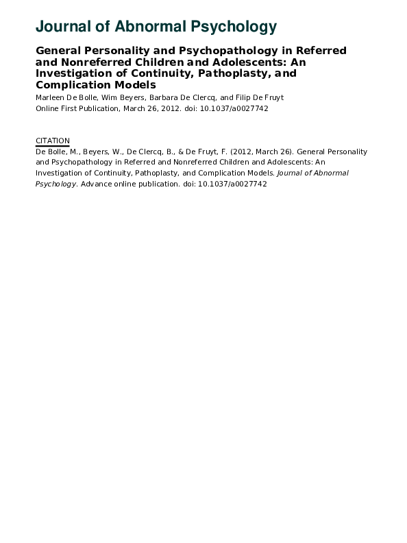 (PDF) General personality and psychopathology in referred and ...
