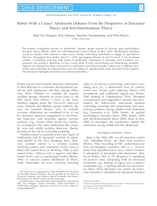 (PDF) Rebels With a Cause? Adolescent Defiance From the Perspective of