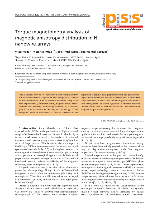 (PDF) Torque magnetometry analysis of magnetic anisotropy distribution ...