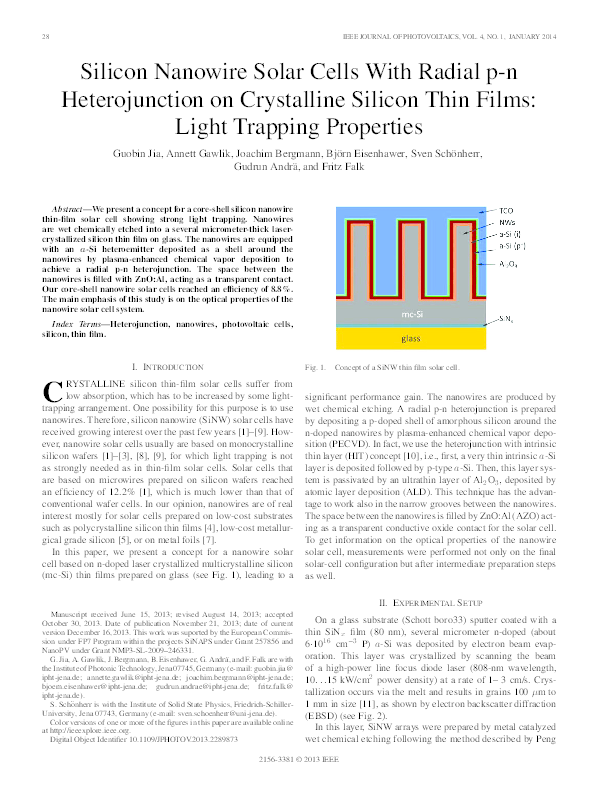 Silicon Nanowire Solar Cells With Radial p-n Heterojunction on ...