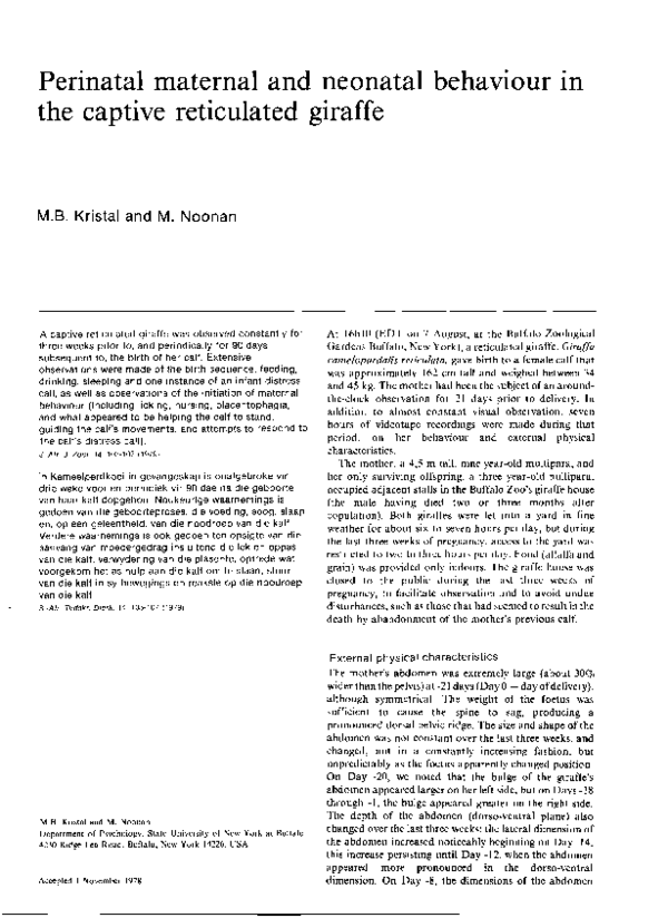 Perinatal maternal and neonatal behaviour in the captive reticulated