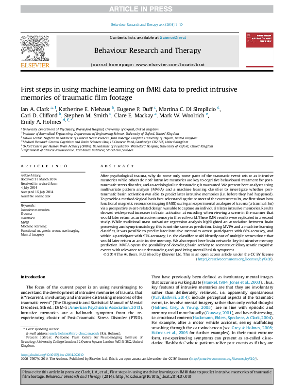 (PDF) First steps in using machine learning on fMRI data to predict ...