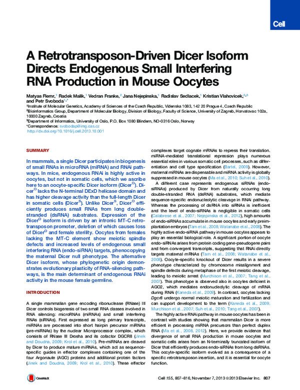 (PDF) A Retrotransposon-Driven Dicer Isoform Directs Endogenous Small ...