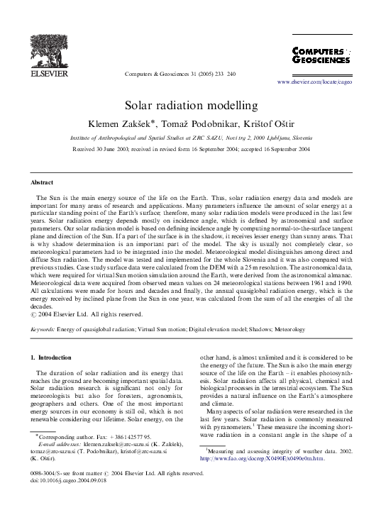 (PDF) Solar radiation modelling