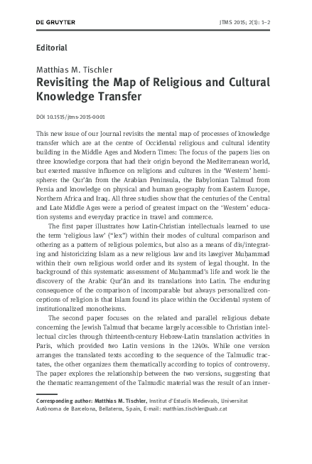 (PDF) Editorial. Revisiting the Map of Religious and Cultural Knowledge ...