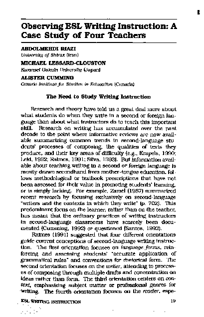 (PDF) Observing ESL Writing Instruction: A Case Study of Four Teachers