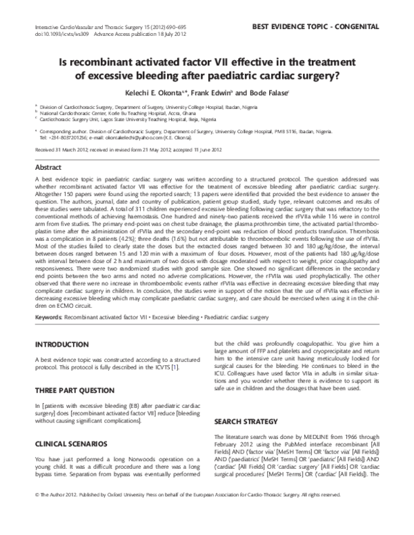 (PDF) Is recombinant activated factor VII effective in the treatment of ...