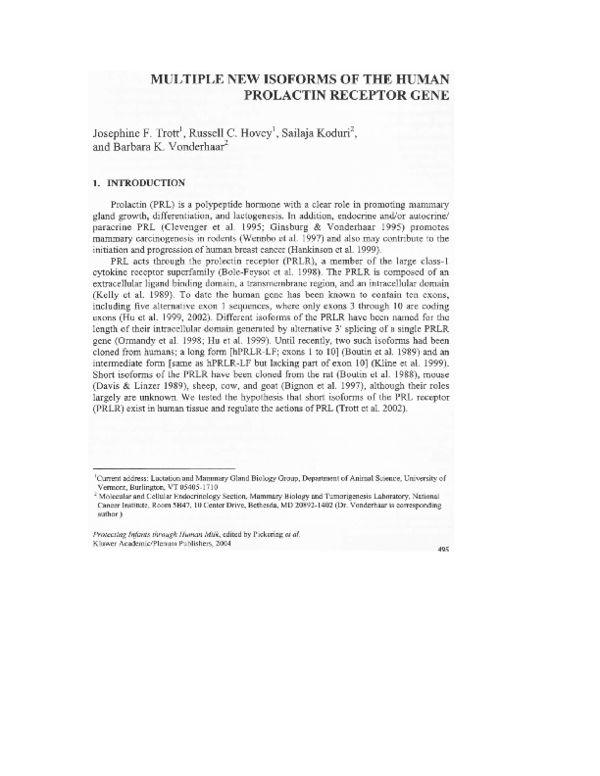 (PDF) Multiple New Isoforms of the Human Prolactin Receptor Gene