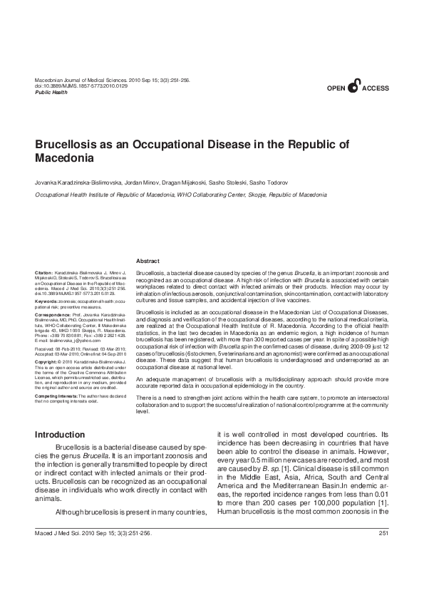 (PDF) Brucellosis as an Occupational Disease in the Republic of