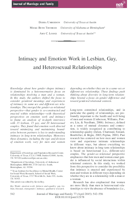 (PDF) Intimacy and Emotion Work in Lesbian, Gay, and Heterosexual ...