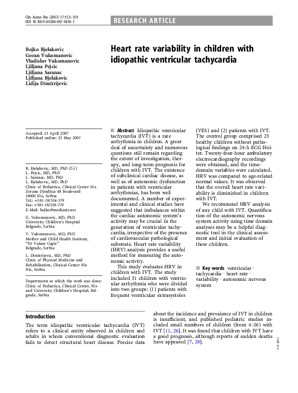 (PDF) Heart rate variability in children with idiopathic ventricular ...