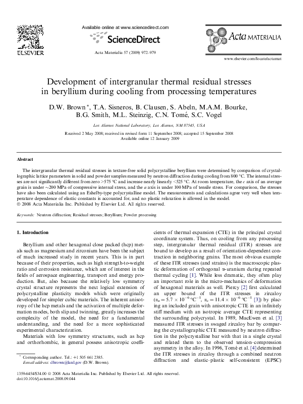 (PDF) Development of intergranular thermal residual stresses in ...
