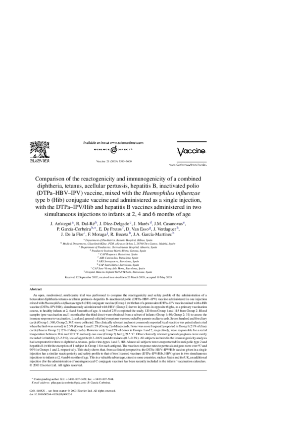 (PDF) Comparison of the reactogenicity and immunogenicity of a combined ...