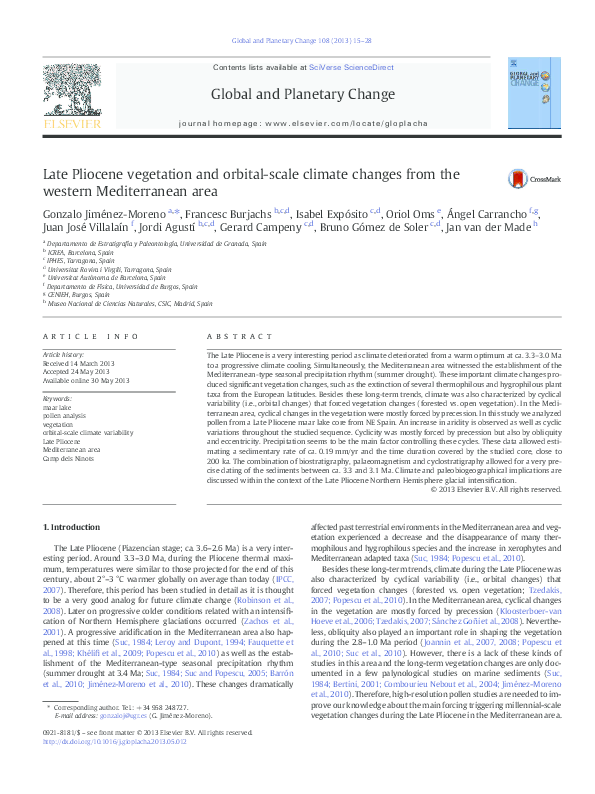 (PDF) Late Pliocene vegetation and orbital-scale climate changes from ...