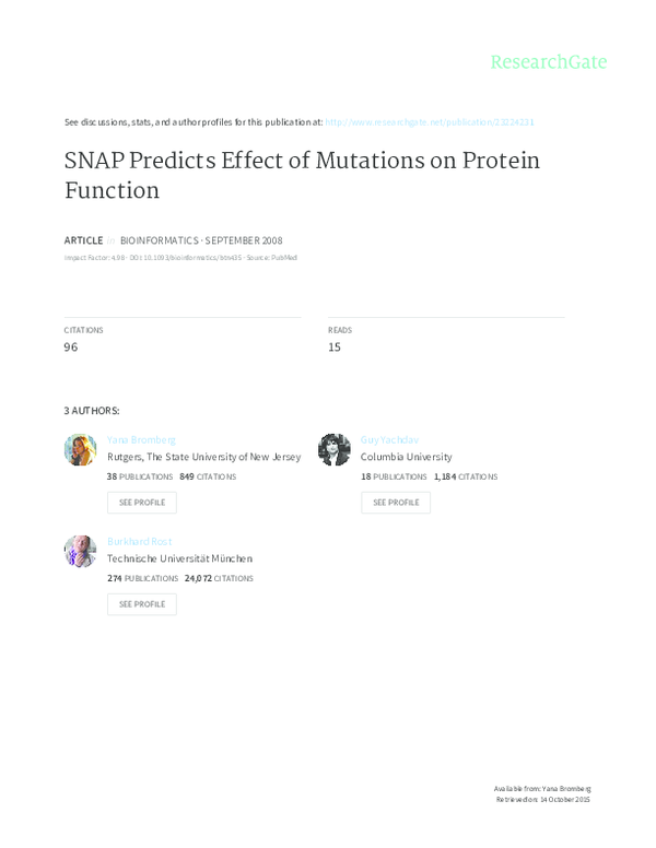 (PDF) SNAP predicts effect of mutations on protein function