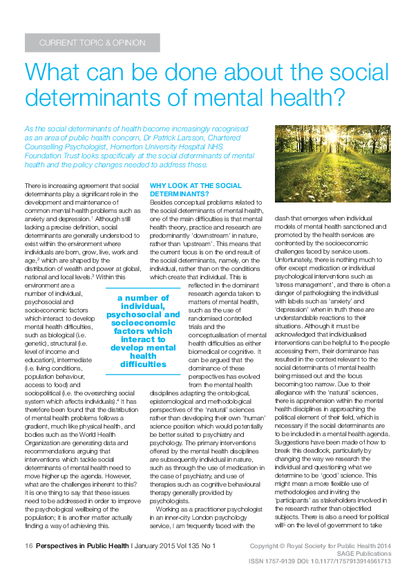 (PDF) What can be done about the social determinants of mental health?