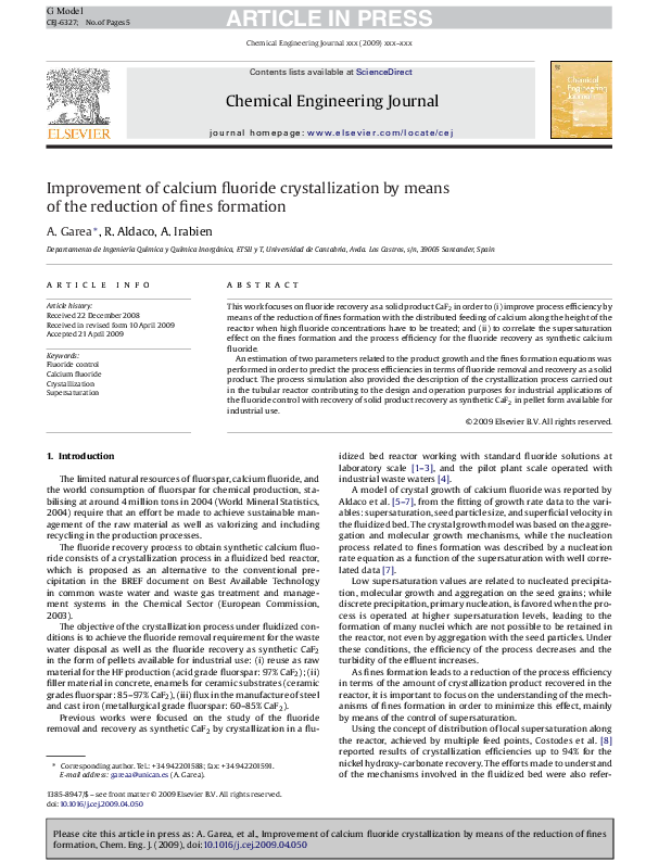 (PDF) Improvement of calcium fluoride crystallization by means of the ...