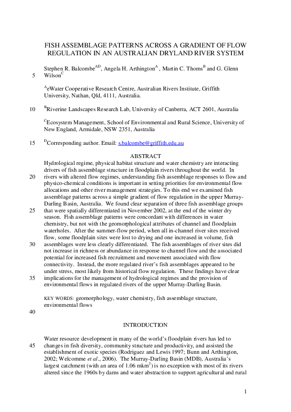 (PDF) Fish assemblage patterns across a gradient of flow regulation in ...
