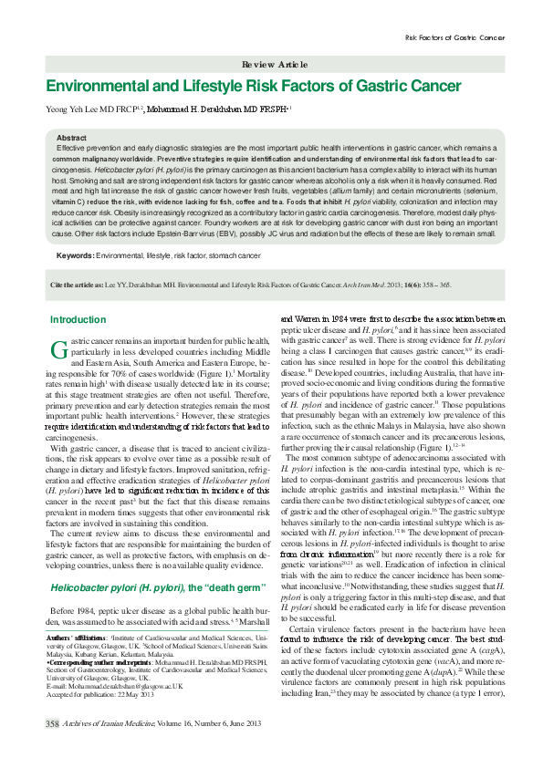 (PDF) Environmental and lifestyle risk factors of gastric cancer ...