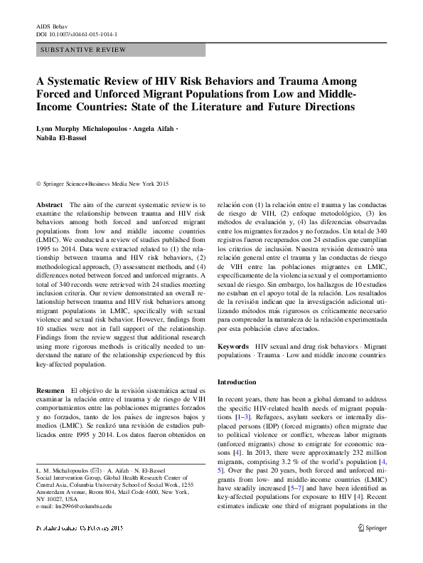 (PDF) A Systematic Review of HIV Risk Behaviors and Trauma Among Forced
