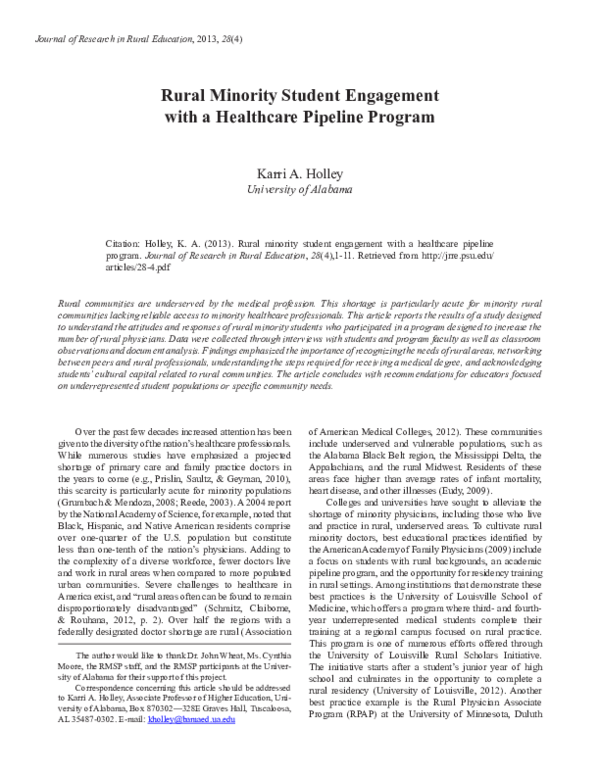 (PDF) Rural minority student engagement with a healthcare pipeline program