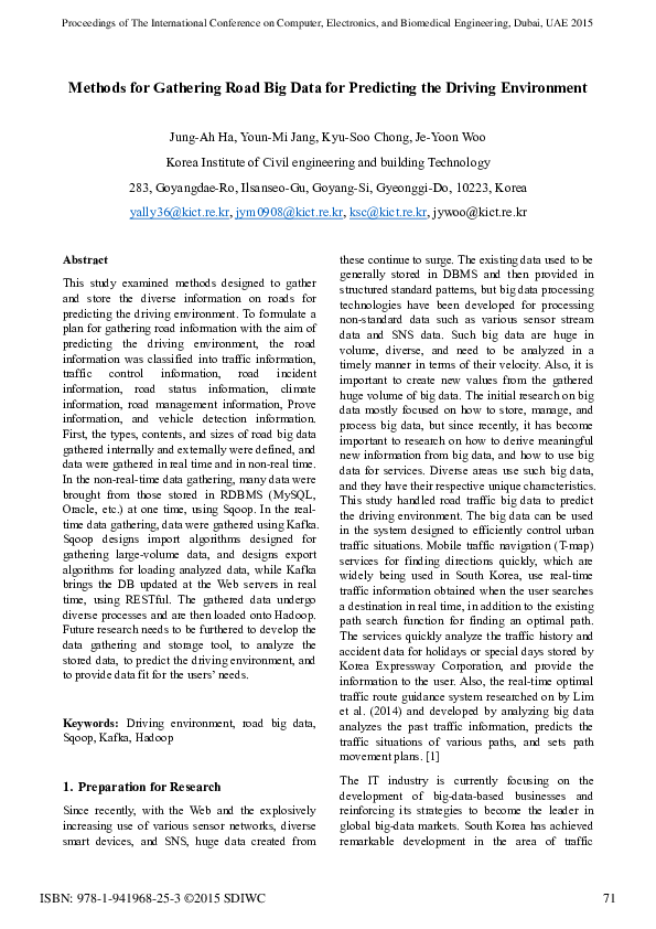 (PDF) Methods for Gathering Road Big Data for Predicting the Driving ...