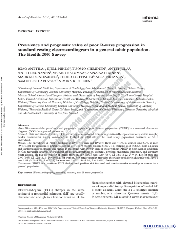 (PDF) Prevalence and prognostic value of poor R-wave progression in ...