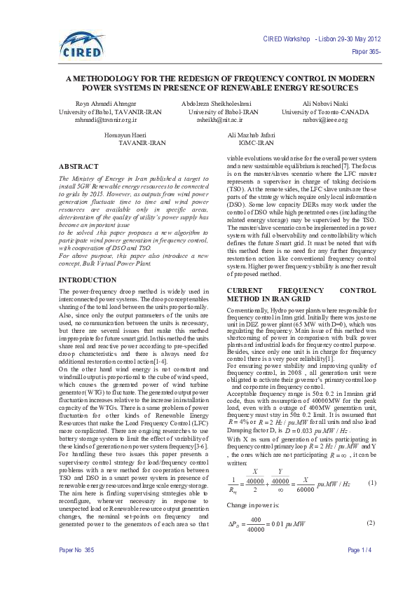 A methodology for the redesign of frequency control in modern power systems in presence of renewable energy resources