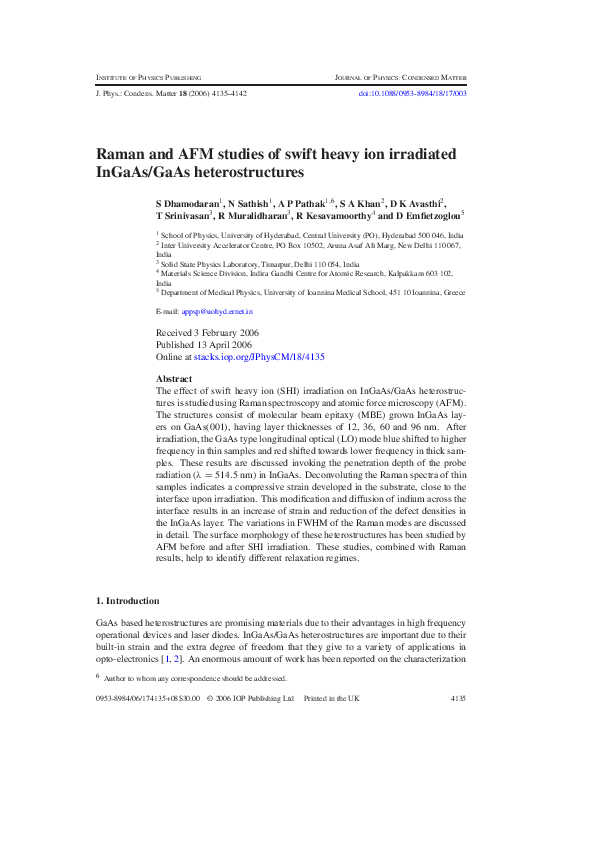 (PDF) Raman and AFM studies of swift heavy ion irradiated InGaAs/GaAs ...
