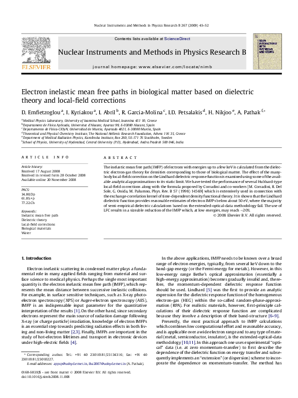 Pdf Electron Inelastic Mean Free Paths In Biological Matter Based On Dielectric Theory And Local Field Corrections Anand Pathak Academia Edu