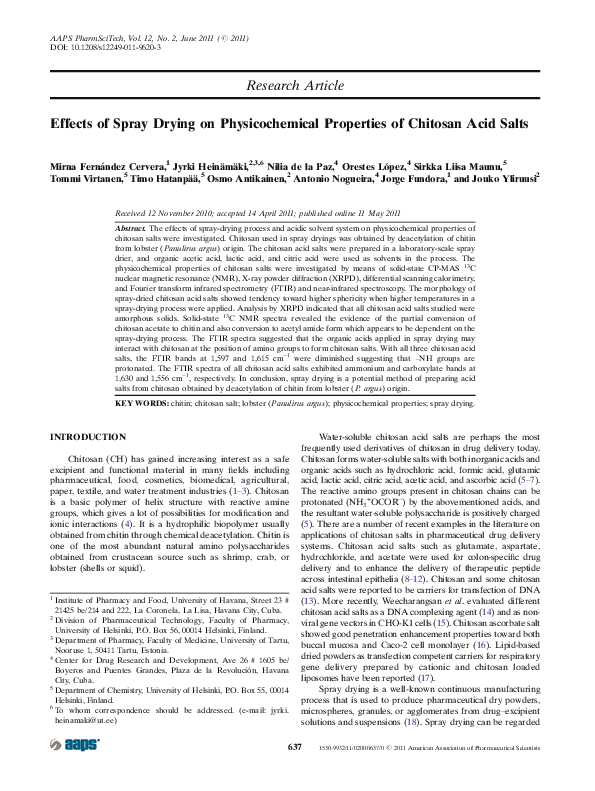 (PDF) Effects of Spray Drying on Physicochemical Properties of Chitosan ...