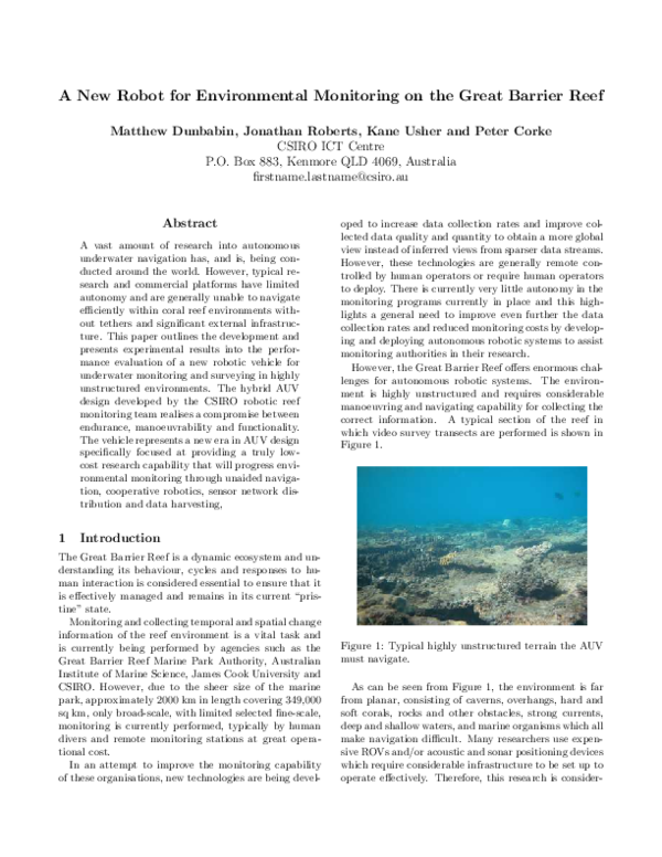 (PDF) A new robot for environmental monitoring on the Great Barrier Reef