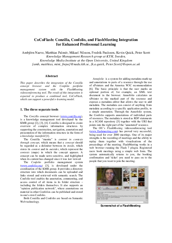 (PDF) CoCoFlash: Conzilla, Confolio, and FlashMeeting Integration for ...