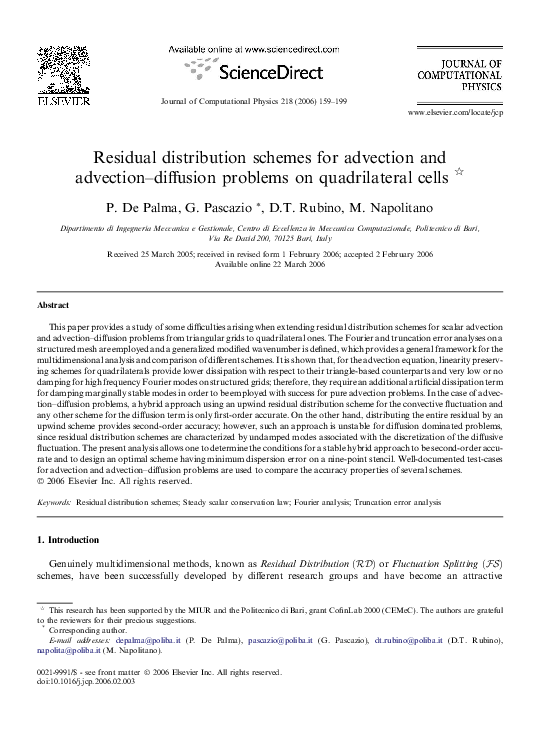 (PDF) Residual distribution schemes for advection and advection ...