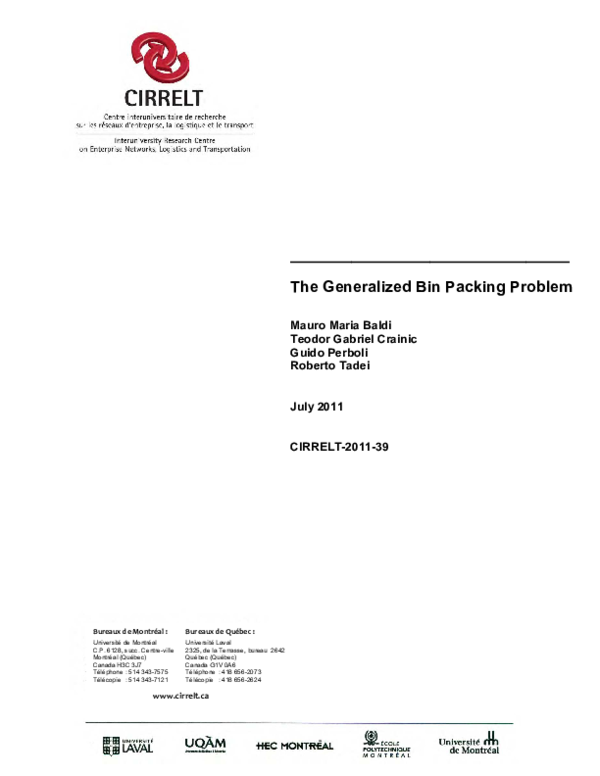 (PDF) The generalized bin packing problem Guido Perboli and Teodor