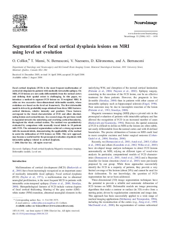 (PDF) Segmentation of focal cortical dysplasia lesions on MRI using ...