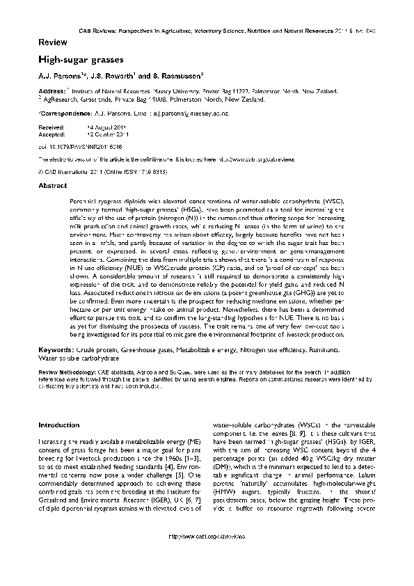 (PDF) Highsugar grasses Susanne Rasmussen Academia.edu