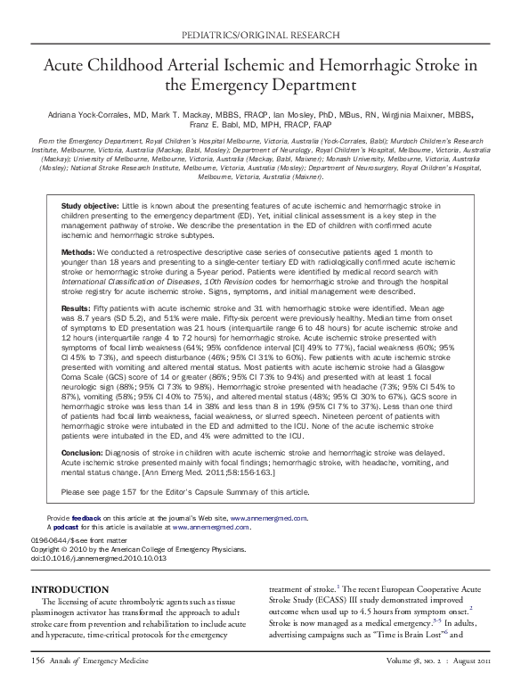 (PDF) Acute Childhood Arterial Ischemic and Hemorrhagic Stroke in the ...