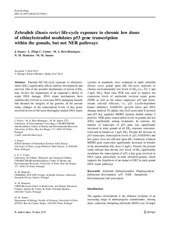 (PDF) Zebrafish (Danio rerio) life-cycle exposure to chronic low doses