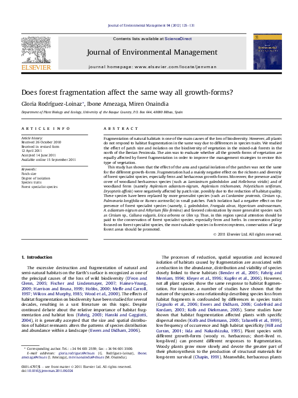(PDF) Does forest fragmentation affect the same way all growth-forms?