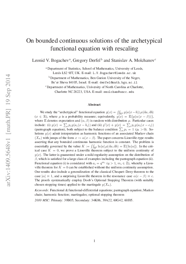 On bounded continuous solutions of the archetypal equation with rescaling