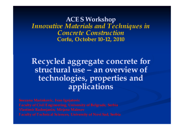(PDF) Recycled Aggregate Concrete for Structural Use – An Overview of ...
