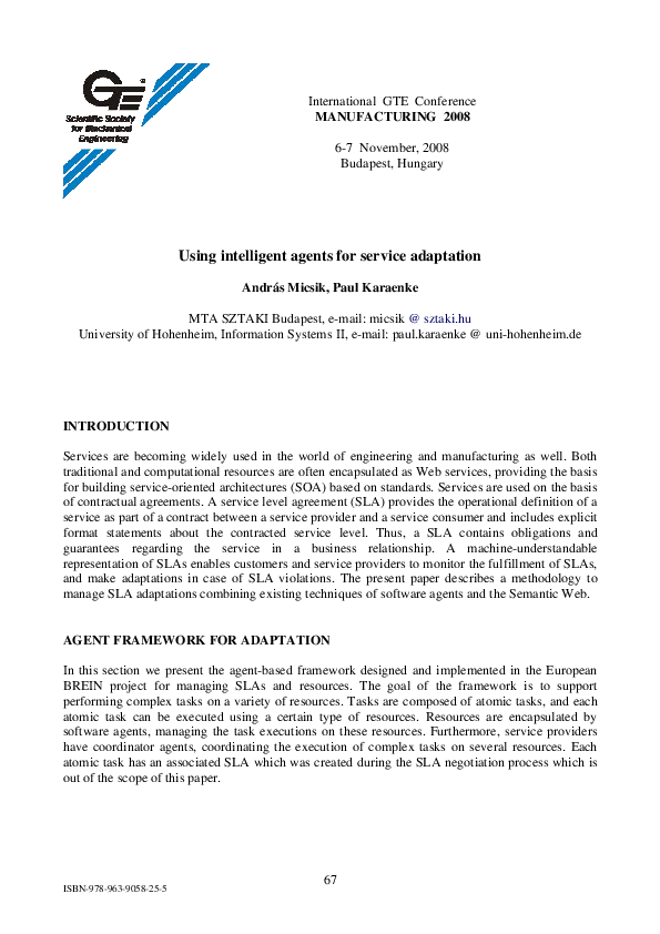 (PDF) Using intelligent agents for service adaptation