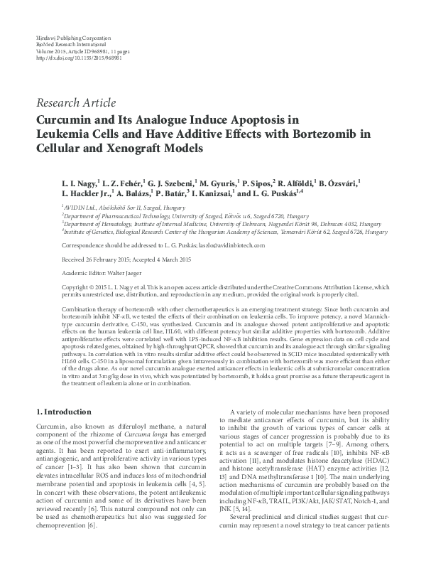 (PDF) Curcumin and Its Analogue Induce Apoptosis in Leukemia Cells and ...