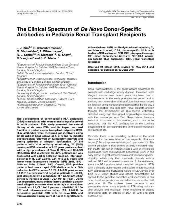 (PDF) The clinical spectrum of de novo donorspecific antibodies in
