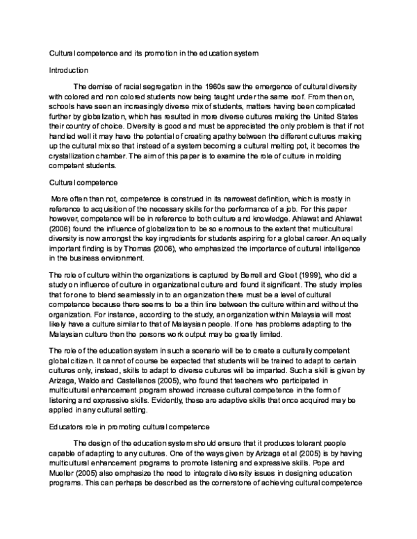 (DOC) Cultural competence and its promotion in the education system