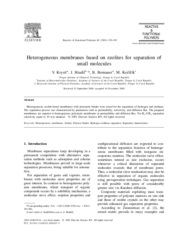 (PDF) Heterogeneous membranes based on zeolites for separation of small ...