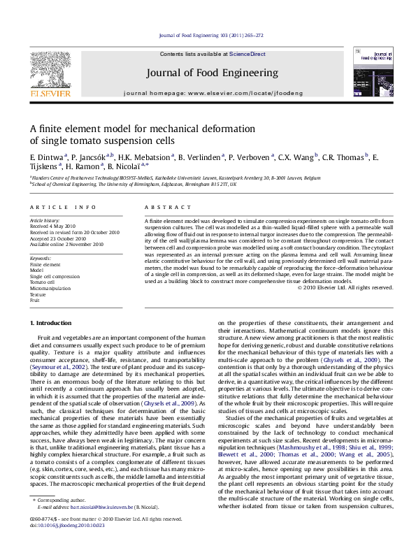 (PDF) A finite element model for mechanical deformation of single ...