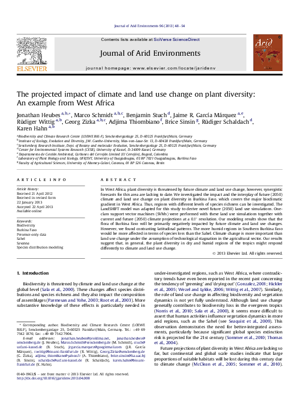 (PDF) The projected impact of climate and land use change on plant ...